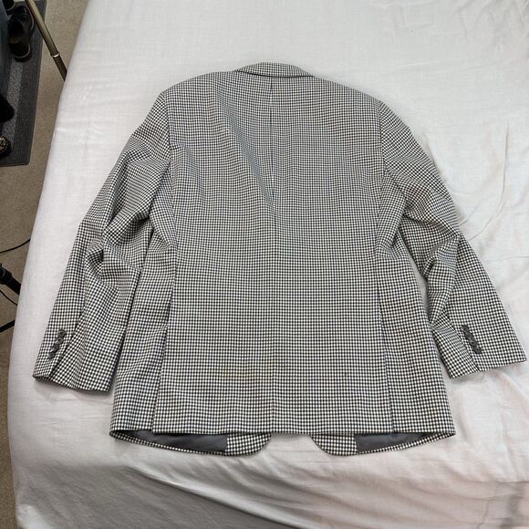 Samuelsohn Sport Coat 44R Houndstooth Blazer Black White Blue Flaws* - Picture 3 of 9